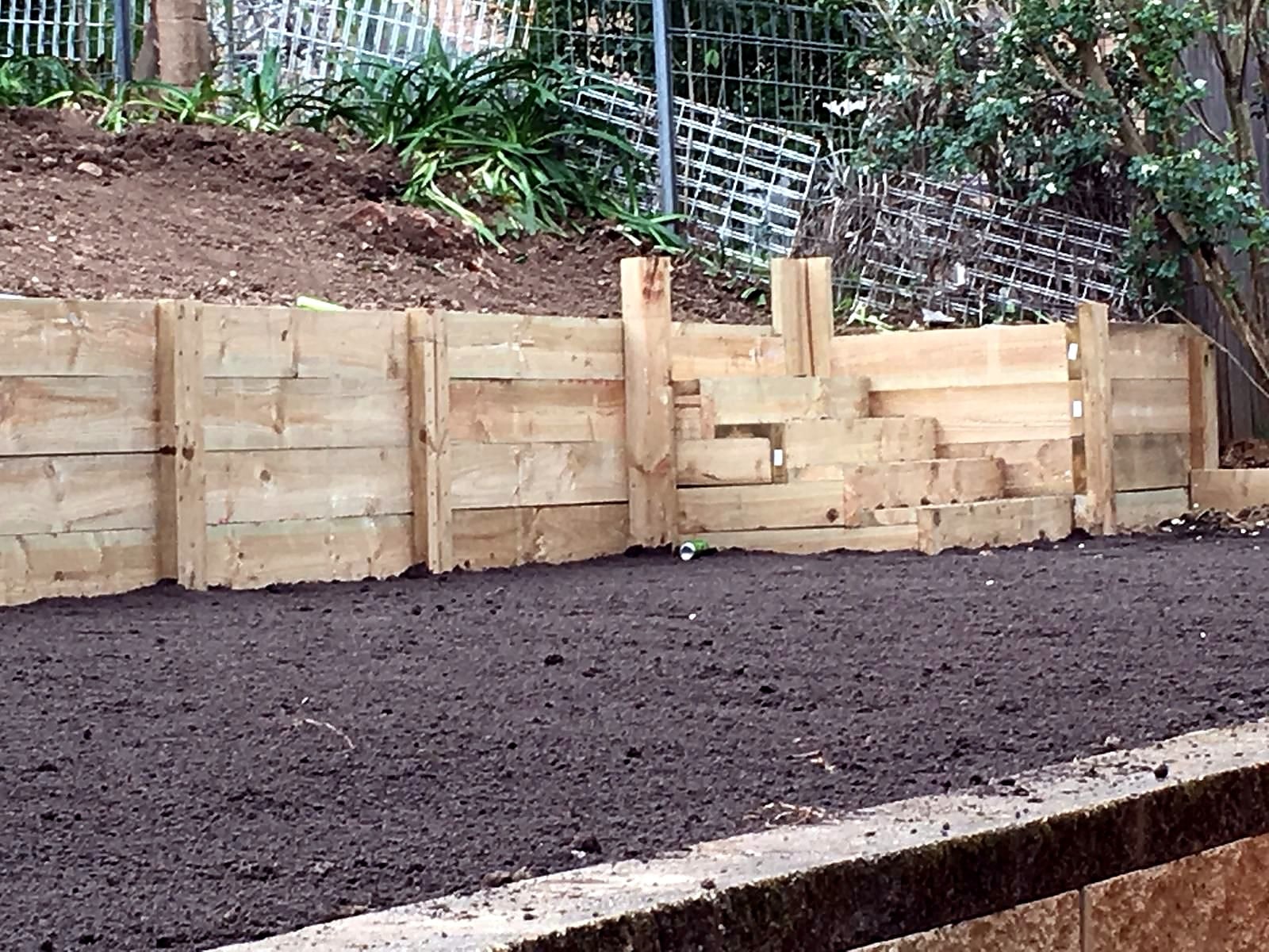 Timber sleeper edge installed before lawn preparation in Ermington