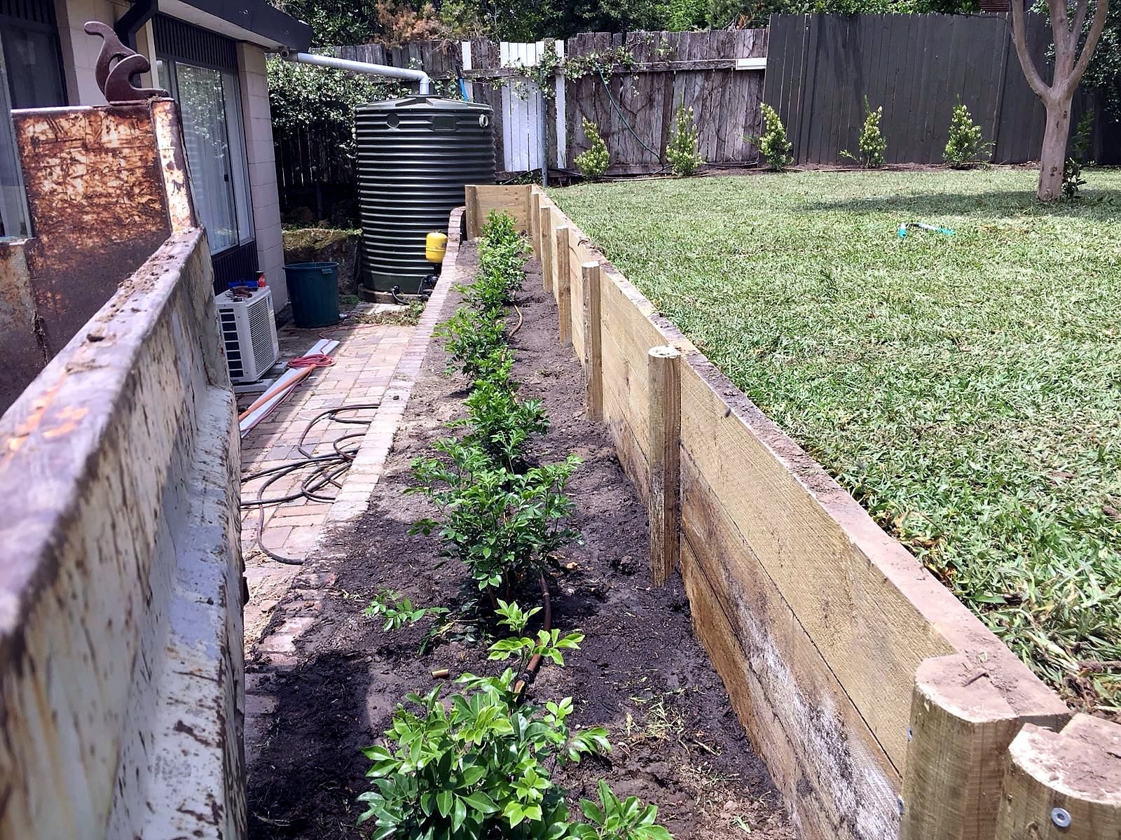 Completed turf edge above the lower planted strip in Kellyville