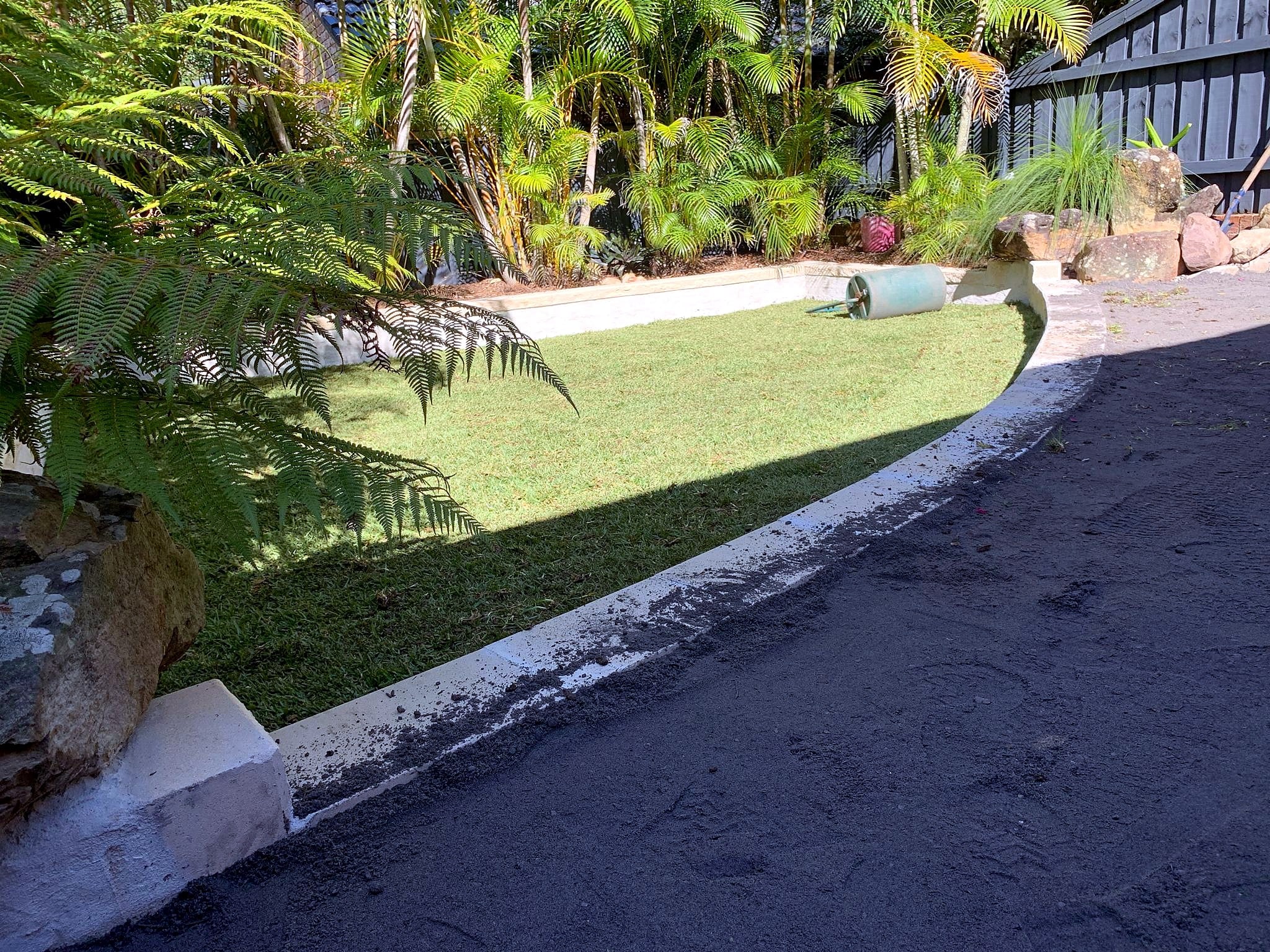 Mona Vale backyard turf fitted around the curved garden edge